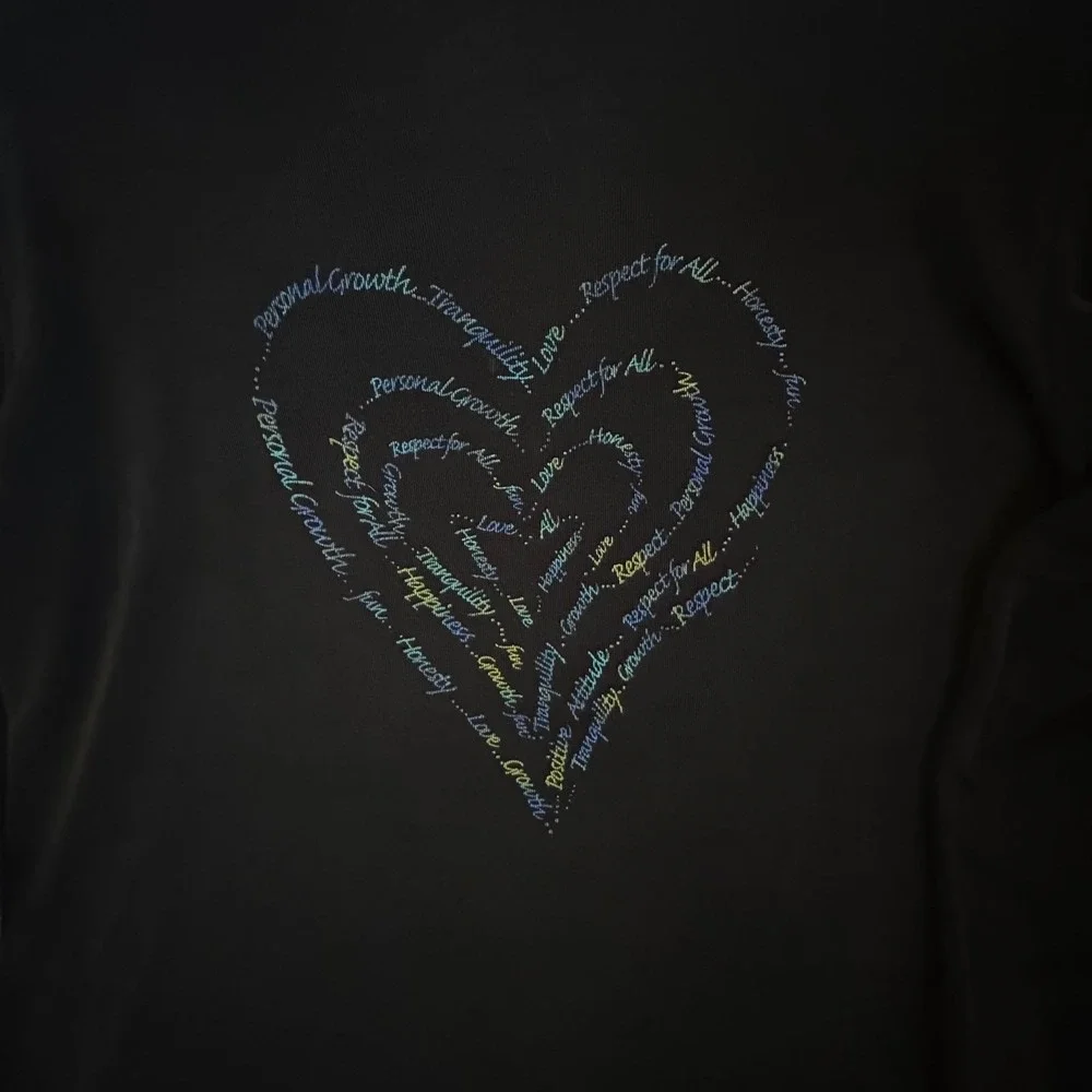 Chicos Travelers Womens‎ Size 3 Large Black Heart Graphic Long Sleeve Ribbed Top